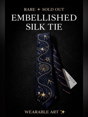 Free People x Tricia Fix Embellished Silk Tie NWT Striped Celestial $128